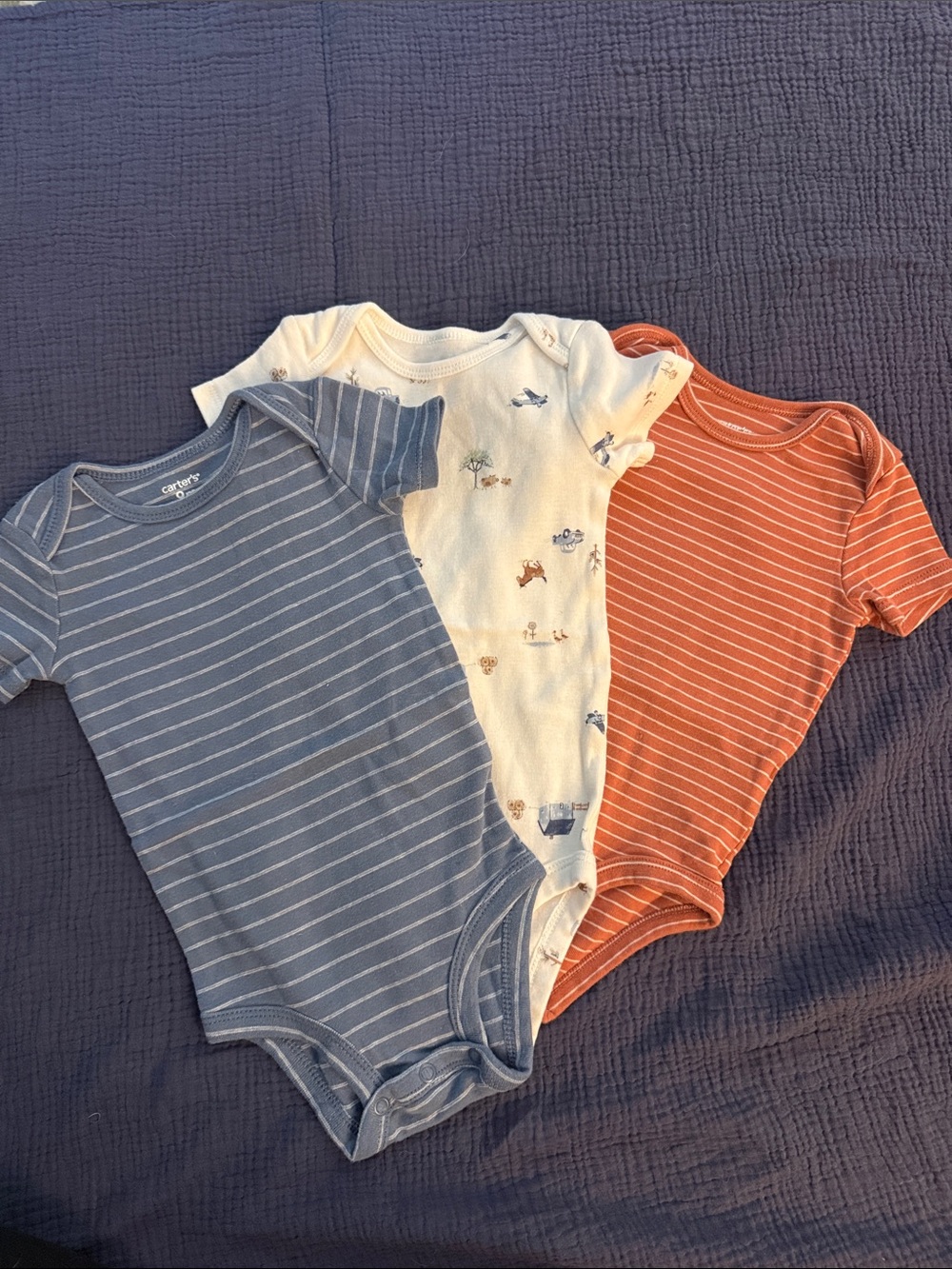 Carter's Striped Blue, Cream & Rust Baby One-Piece Bodysuit Set